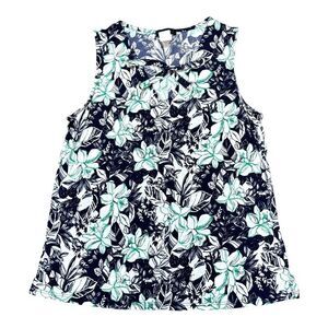 Espresso Los Angeles Floral Sleeveless Tank Top M Black White Green Accents NEW